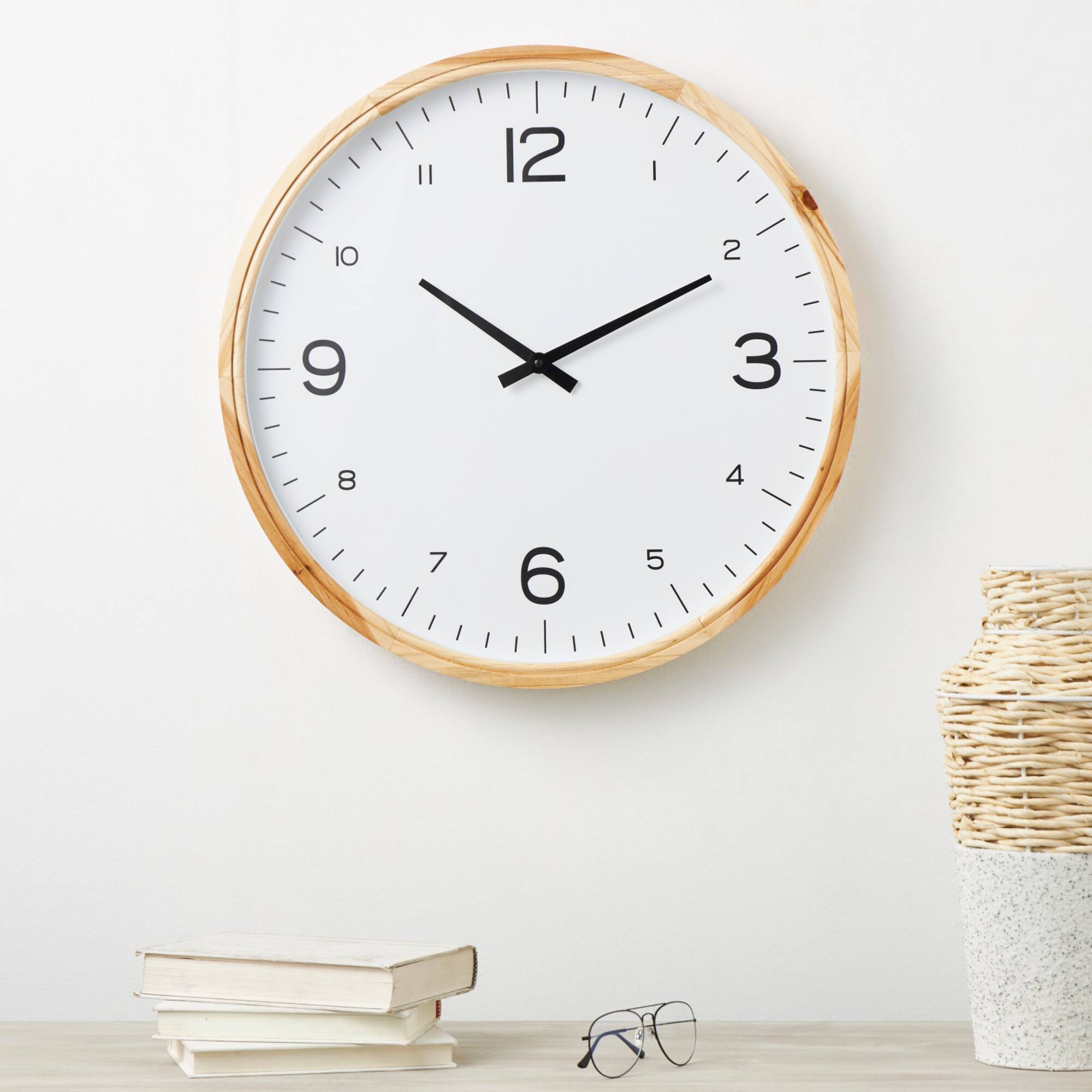 23" Light Brown Framed Wall Clock